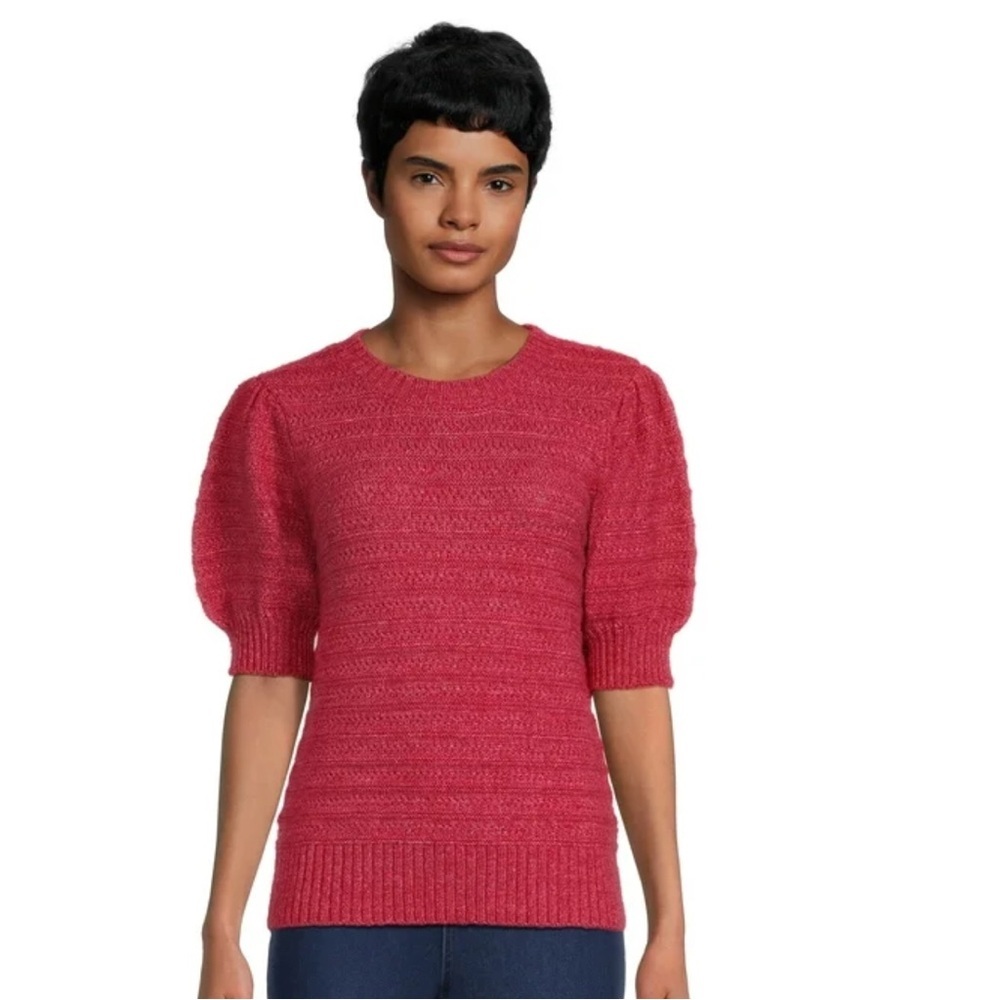 Time and Tru Women's Cranberry Sweater | Short Puff Sleeves | M (8-10) | Cozy
